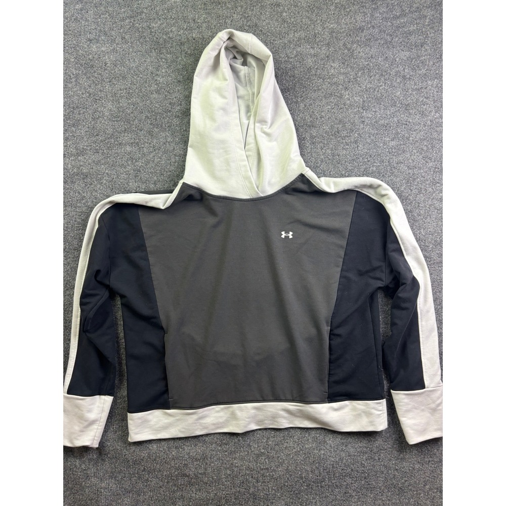 Under Armour Hoodie Womens XL Black Grey White Colorblock Loose Fit Cropped